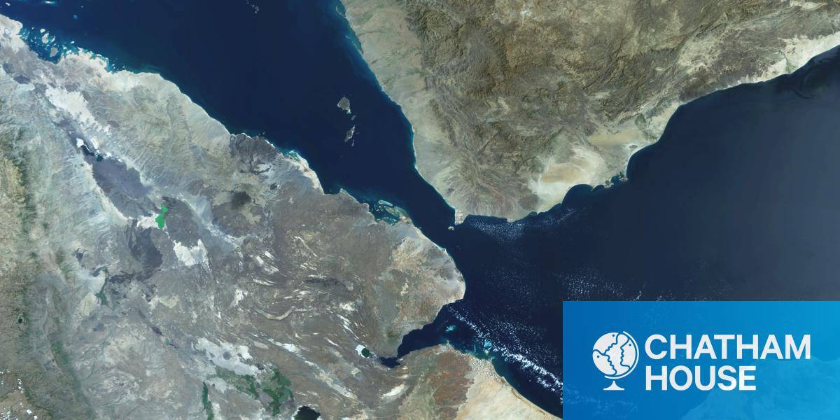 A satellite view of the Bab al-Mandab Strait between Yemen and Djibouti