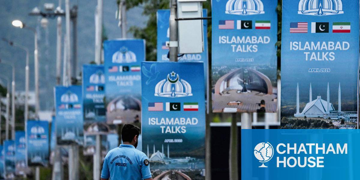 Posters highlighting Pakistan's mediation of Iran-US peace talks in Islamabad on 18 April 2026. 