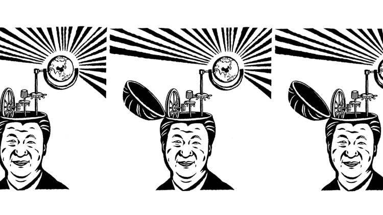 Illustration depicting Xi Jinping with a globe emerging from his head