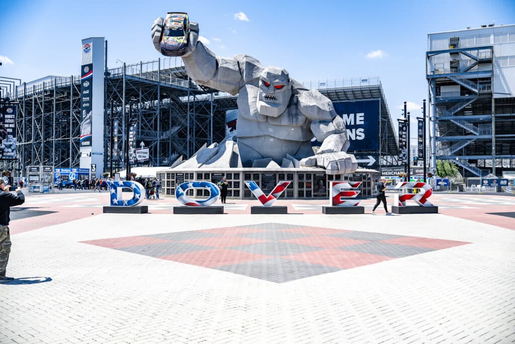 A picture of the Monster Monument outside of Dover Motor Speedway. Photo Courtesy of Dave Reeder.