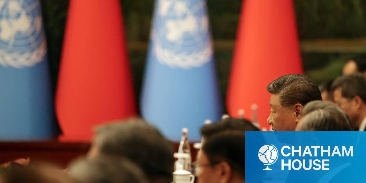 China's President Xi Jinping speaks during a bilateral meeting with UN Secretary General Antonio Guterres.