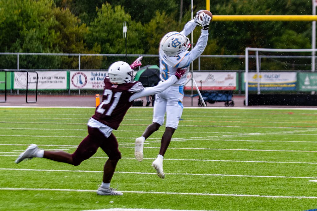 Senior receiver, Stephen Sivels, hauls in his second catch of the game for the Vikings.