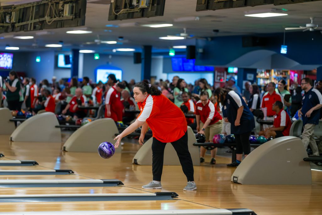 A member of the Wilmington Wizards bowls during the Special Olympics Delaware 2026 State Bowling Tournament.
