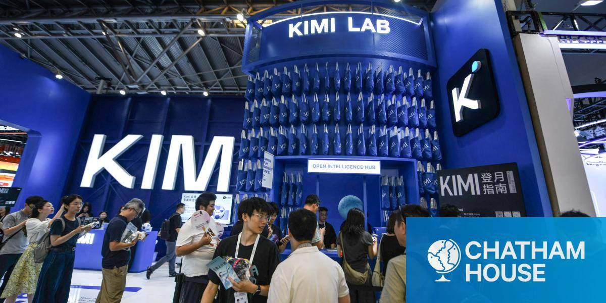 People visit the Moonshot AI stand, featuring Kimi K3, during the World Artificial Intelligence Conference (WAIC) in Shanghai.