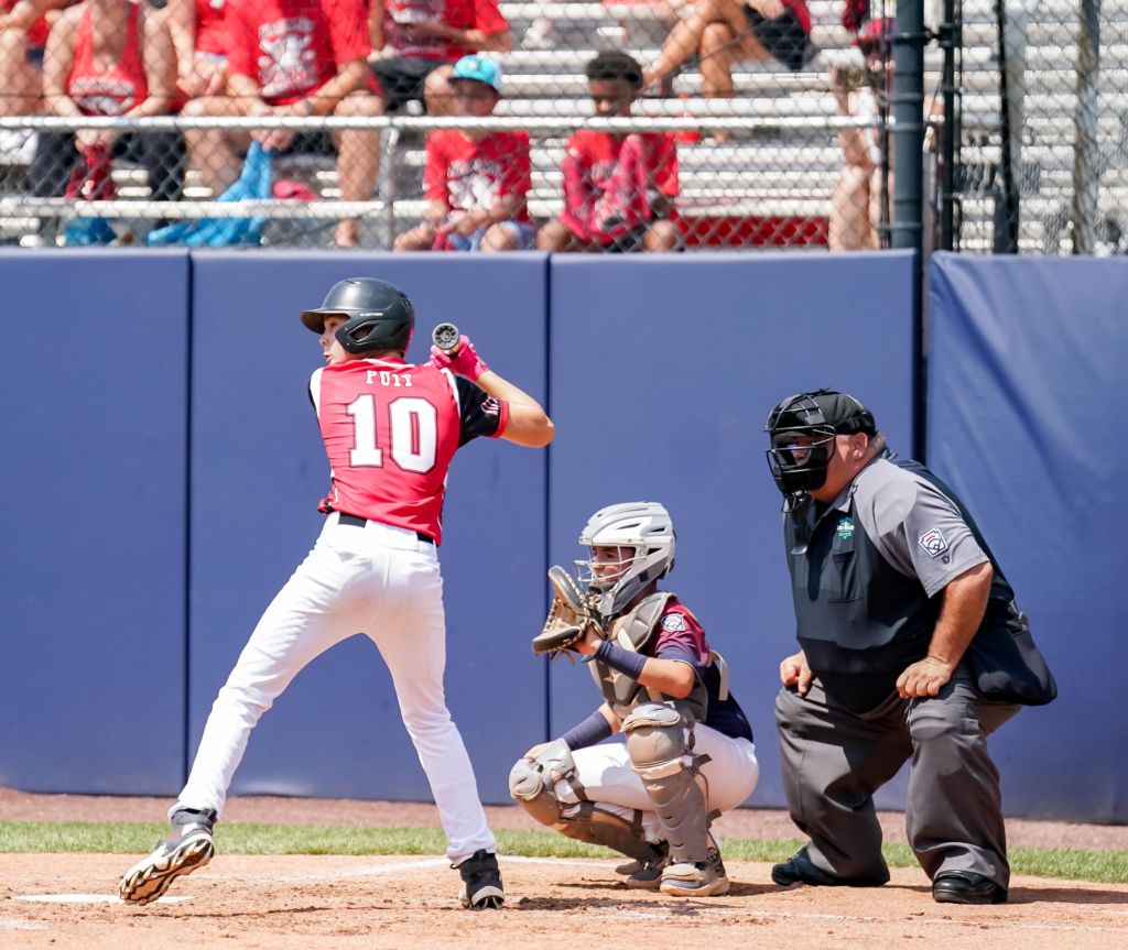 No. 10 Charles Puit at bat during Naamans Little League's game against Berlin Little League from Maryland. Photo Courtesy of Little League Baseball and Softball.