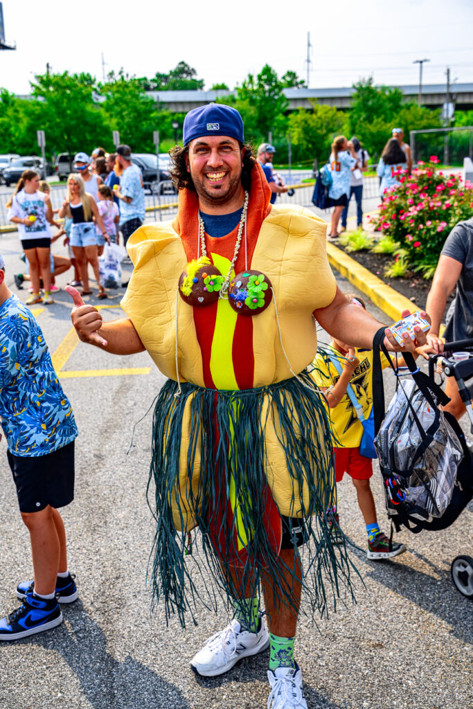 Delaware resident Michael Unis came dressed in a hot dog costume to see Banana Ball in person for the first time.
