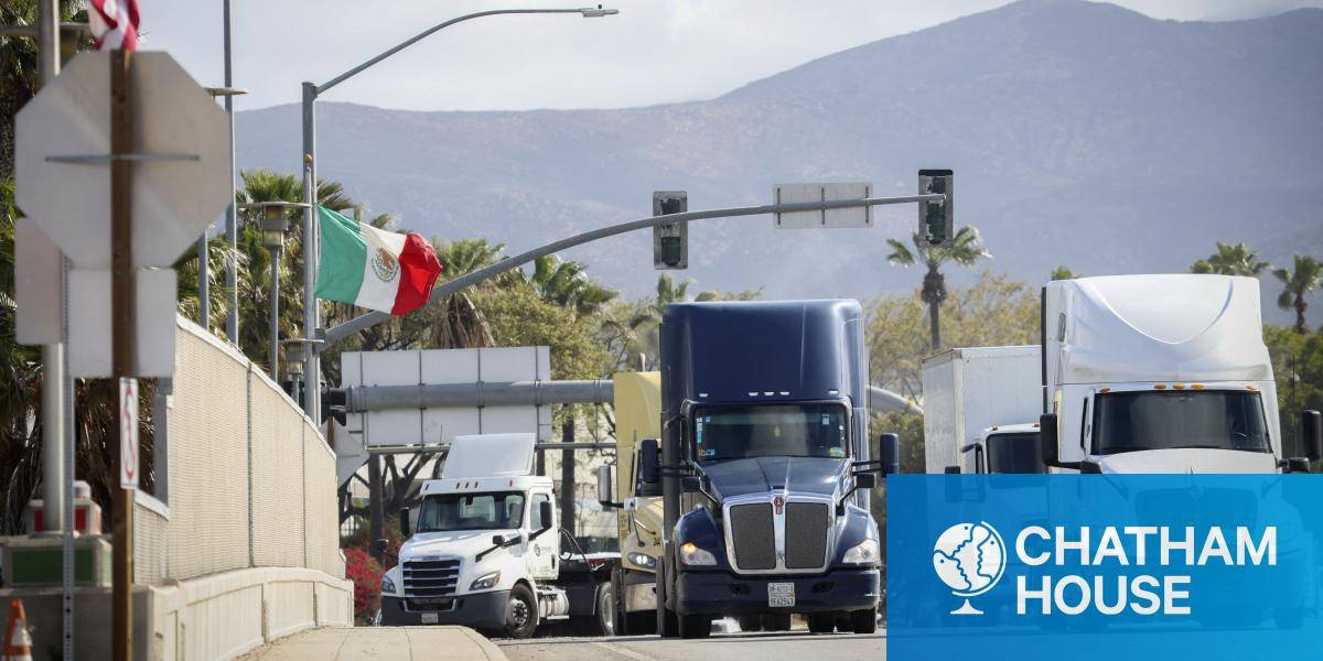Trucks coming from Mexico enter the United States to an inspection station after crossing the border in Otay Mesa, California.