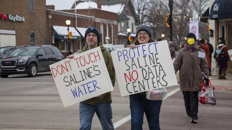 Protesters against a data centre in Michigan