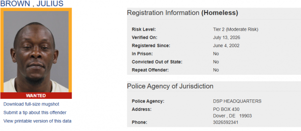 Screenshot of Julis Brown Sex Offender Registry - Wanted
