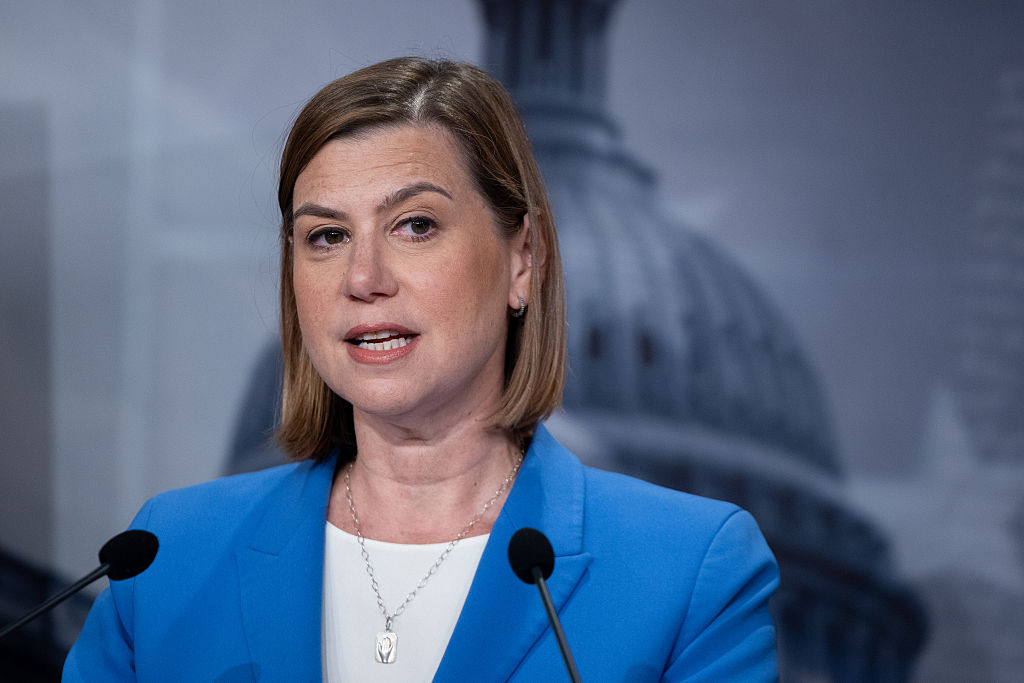 WASHINGTON, DC - JUNE 1: Senator Elissa Slotkin (D-MI) speaks at a press conference with Senator Adam Schiff (D-CA) and Senator Mark Kelly (D-AZ) on the introduction of the Drain the Slush Fund Act, targeting the Department of Justiceâs âAnti-Weaponizationâfund, at the U.S. Capitol in Washington, DC on June 1, 2026. (Photo by Nathan Posner/Anadolu via Getty Images)