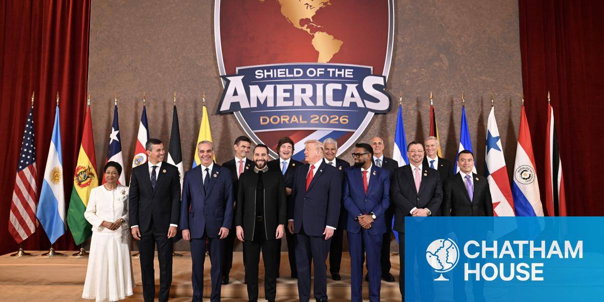 Leaders pose at the start of the The Shield of the Americas Summit on 7 March 2026 in Doral, Florida.