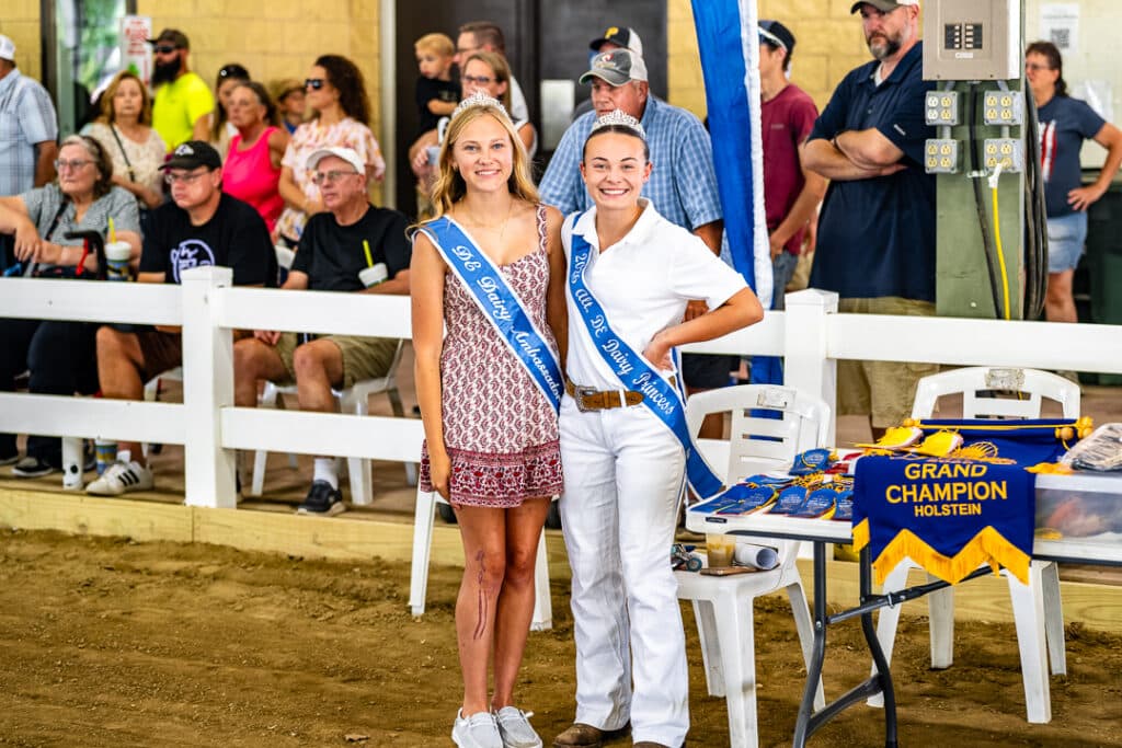The 2026 Delaware Dairy Ambassador and Delaware Dairy Princess at the Open Cattle Show.