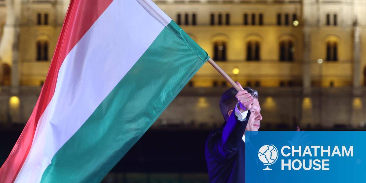 Peter Magyar, leader of the Respect and Freedom Party (Tisza), celebrates with supporters after claiming victory in the general election in Budapest, Hungary.