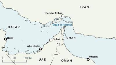 A map showing the Strait of Hormuz