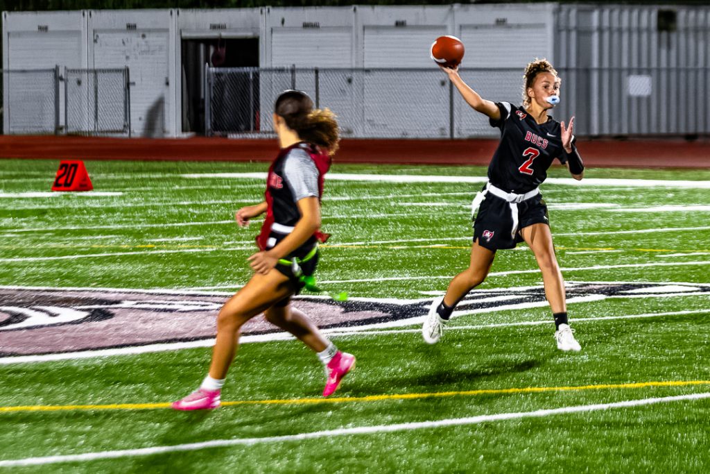 Buccaneer senior Isabella Mendez gets ready to deliver a pass to Sudler downfield.