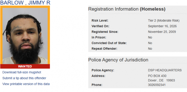 Screenshot of Jimmy Barlow Sex Offender Registry- Wanted