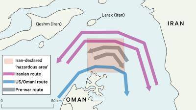 A map showing shipping routes in the Strait of Hormuz