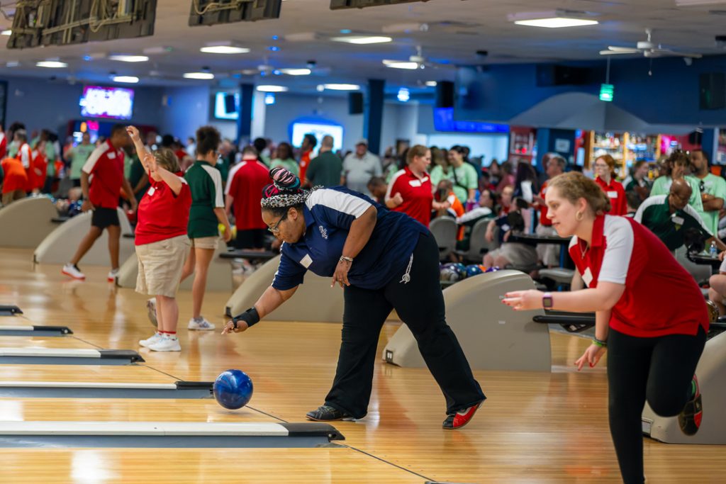 Athletes compete on the lanes at Mid-County Lanes in Middletown, Delaware.
