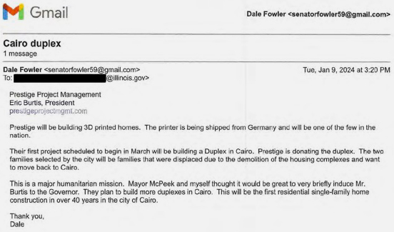 A screenshot of an email, including the text, “This is a major humanitarian mission,” and, “This will be the first residential single-family home construction in over 40 years in the city of Cairo.”