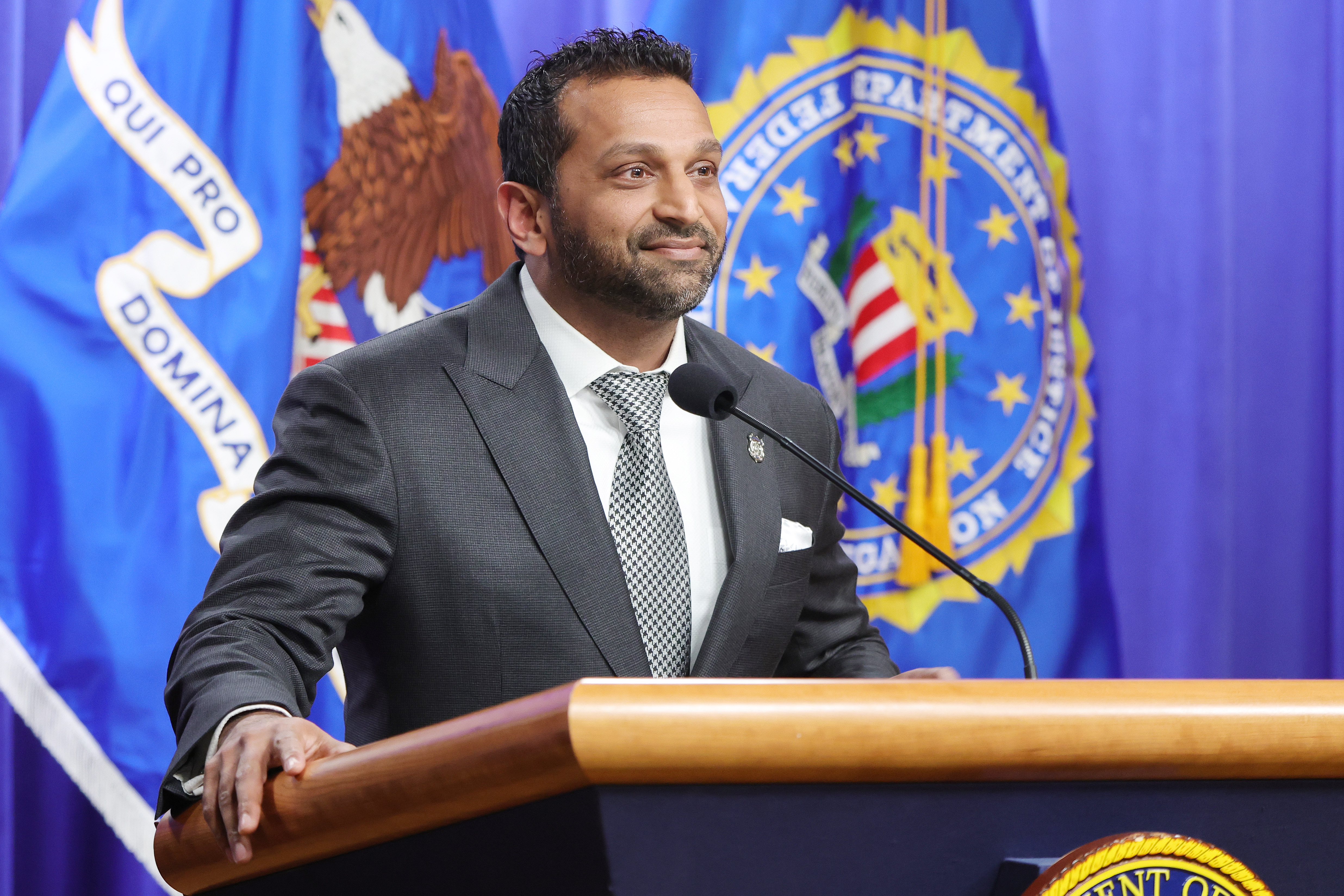 WASHINGTON, DC - APRIL 21: Federal Bureau of Investigation (FBI) Director Kash Patel speaks alongside Acting U.S. Attorney General Todd Blanche during a news conference at the at the Robert F. Kennedy Department of Justice building on April 21, 2026 in Washington, DC. Blanche and Patel held the news conference to announce charges against the Southern Poverty Law Center in which they allege the organization funneled over $3 million dollars towards white supremacist and extremists groups. (Photo by Anna Moneymaker/Getty Images)