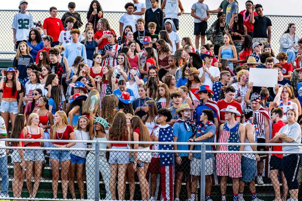 The Odessa student section dressed in USA colors get ready to cheer on their Ducks before the game.
