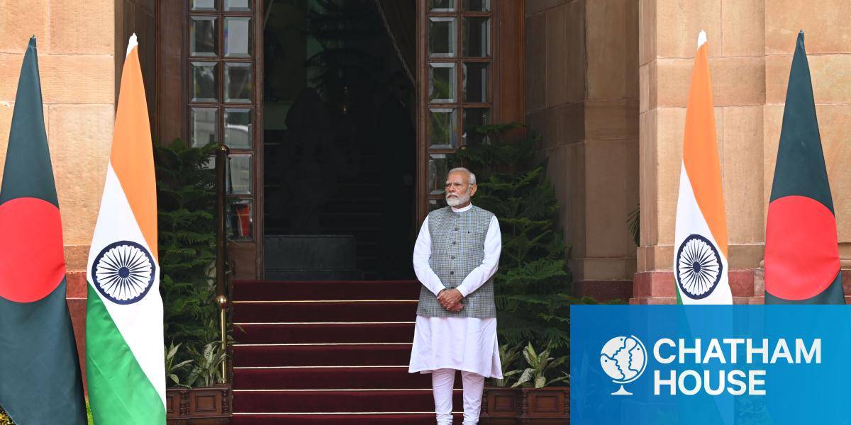 Prime Minister Narendra Modi, waits to welcome his Bangladeshi counterpart Sheikh Hasina at the Hyderabad House on 22 June 2024 in New Delhi, India.