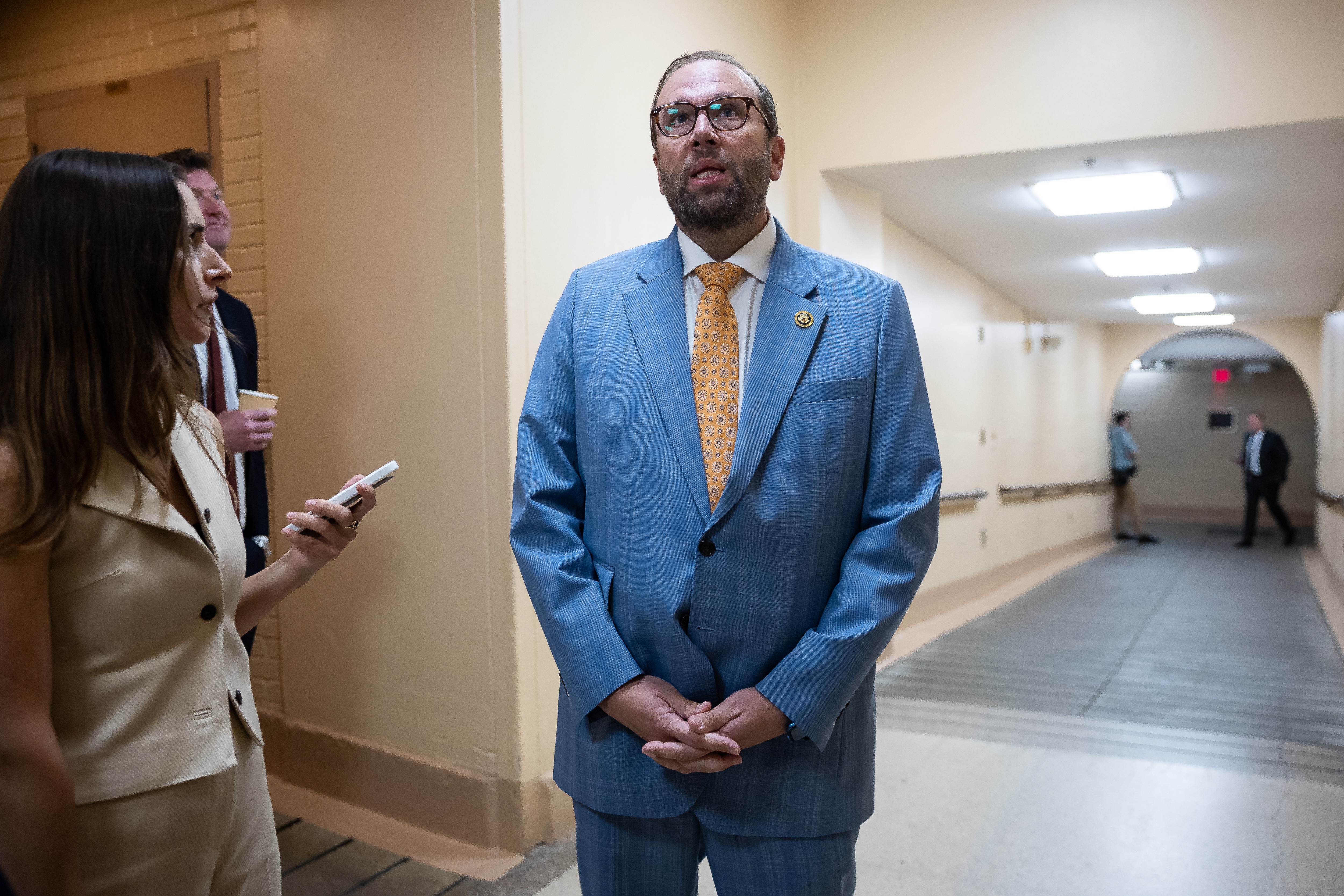 House Ways and Means Committee Chair Jason Smith (R-Mo.) speaks with a reporter on Capitol Hill on July 21, 2026. (Francis Chung/POLITICO via AP Images)