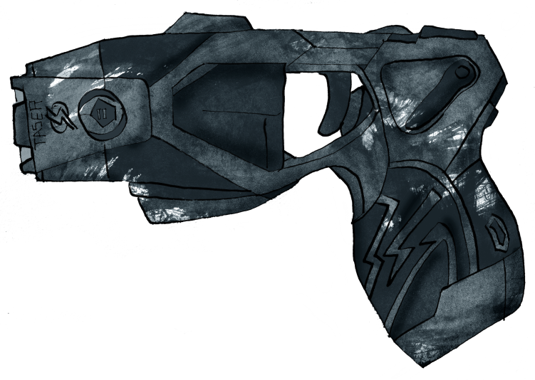 An illustration of a black Taser weapon.