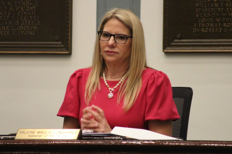 House Speaker Valerie Longhurst listens during the 2024 State of the State address.