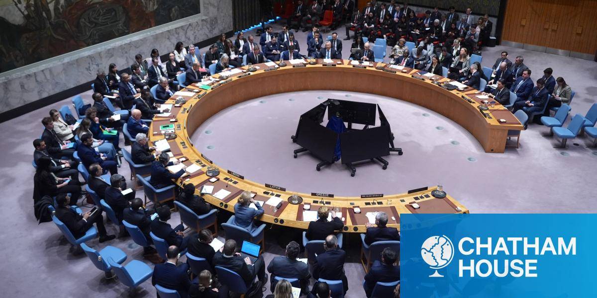The UN Security Council emergency meeting on 28 February 2026, with diplomats seated at a round table, viewed from above