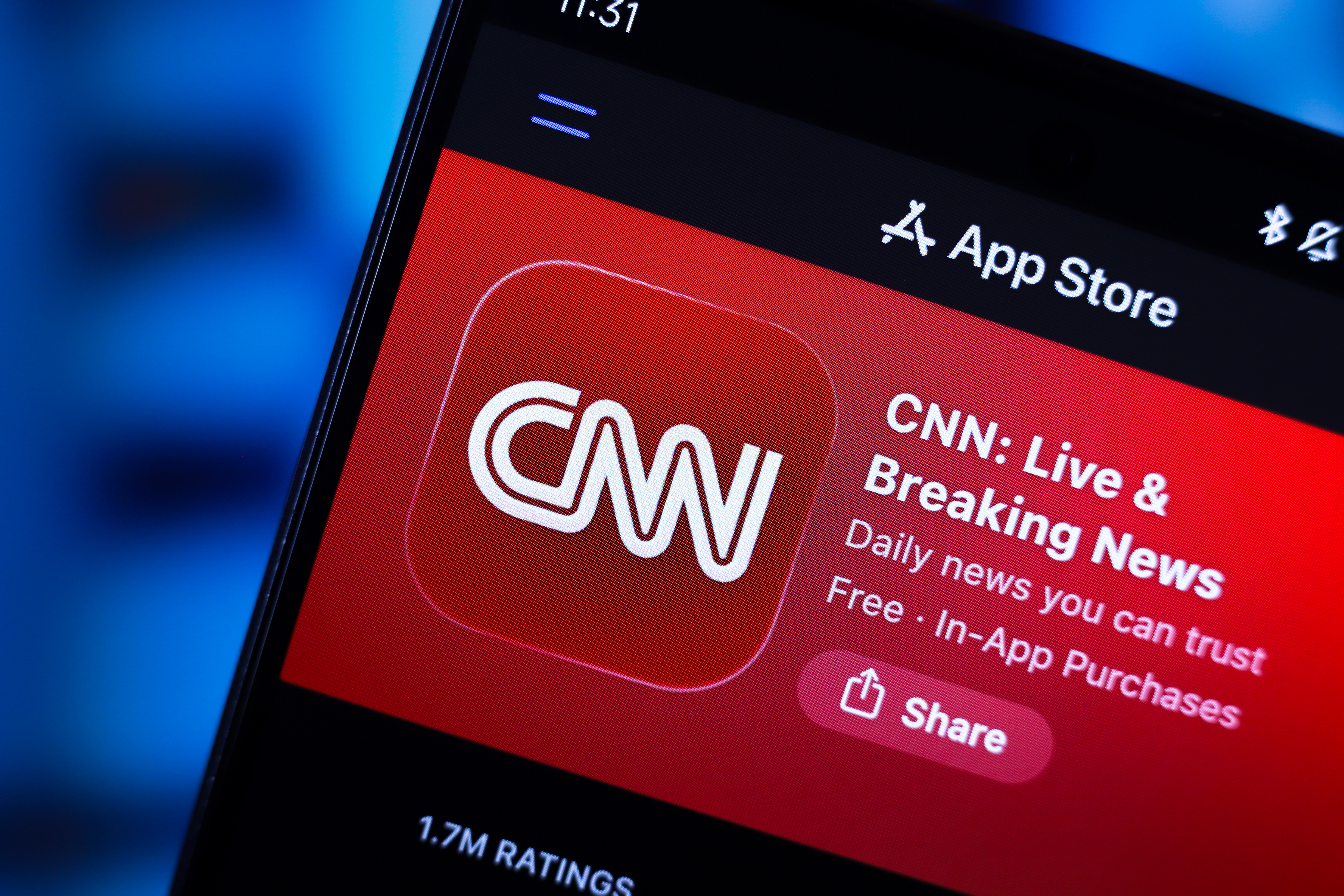 The CNN logo appears on a smartphone screen in the Apple app store in this photo illustration in Ontario, Canada, on February 26, 2026. (Photo Illustration by Thomas Fuller/NurPhoto via Getty Images)
