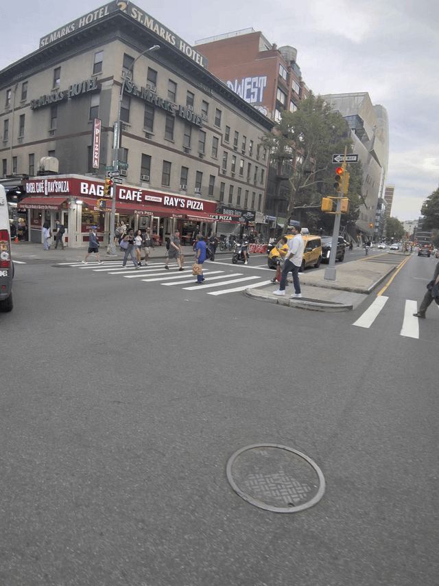 Rolling thru on my GTS on St Mark's Place & a NEW bike lane (and new pavement spills)