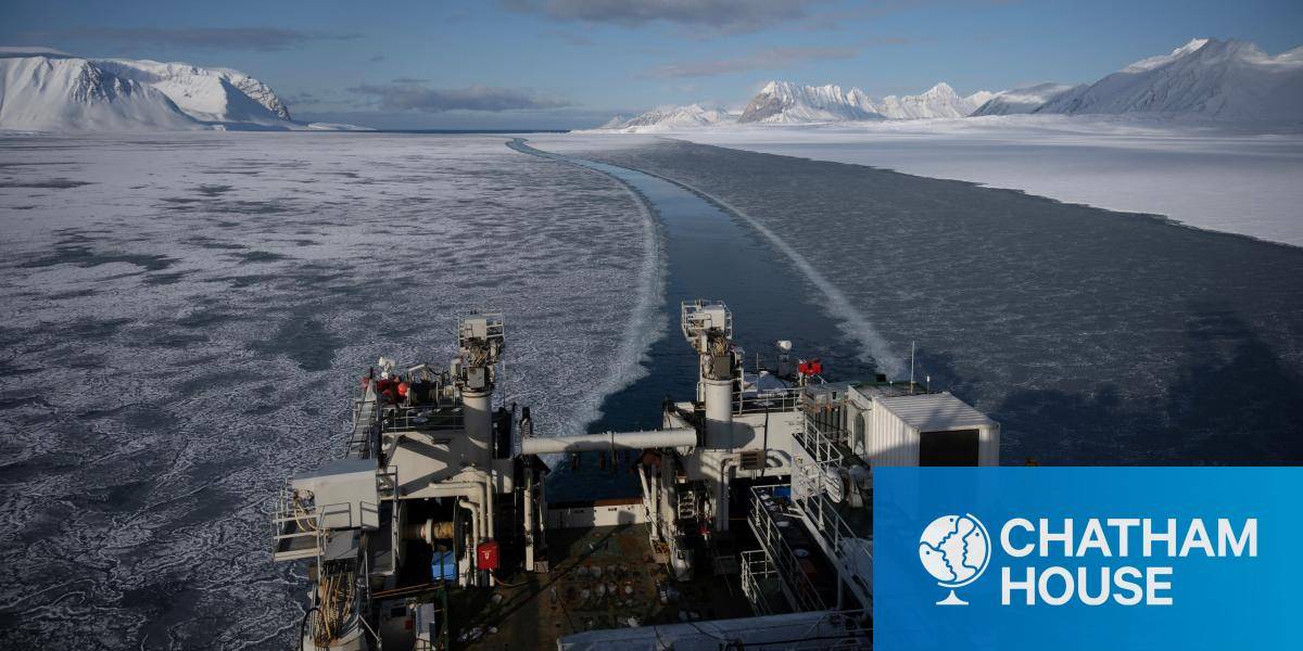 The icebreaker research vessel Kronprins Haakon sails through the sea ice, in eastern Spitzbergen, in the Svalbard archipelago, on 6 April 2025. 