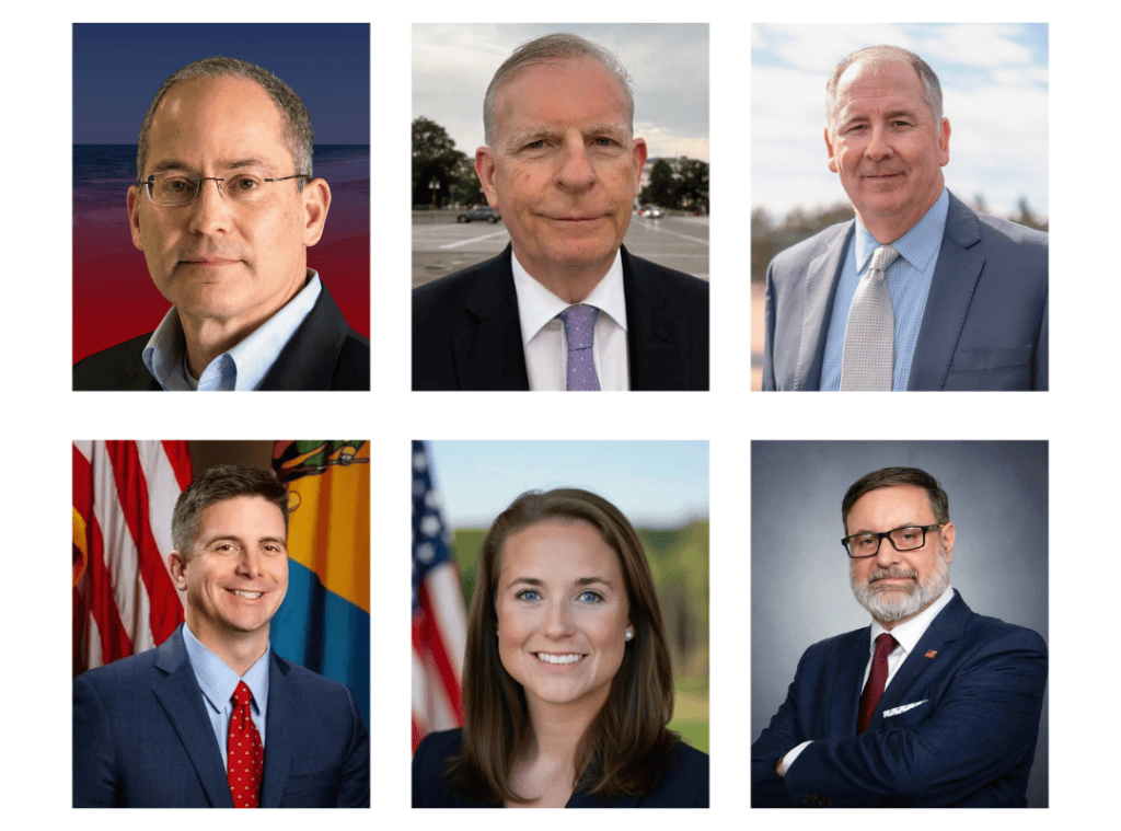 A collage of political candidates including Dr. Michael Katz, Joe Armino, John Atkins, Bryan Shupe, Morgan Hudson and Matt Bucher.