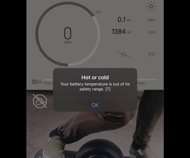 Pint: Been getting this “hot or cold” error message at the beginning of all my recent rides. Board buzzes then shuts down, but after a restart works smoothly again. Should I be concerned about the battery?