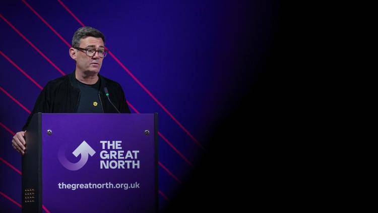 Andy Burnham gives a speech during The Great North Investment Summit.