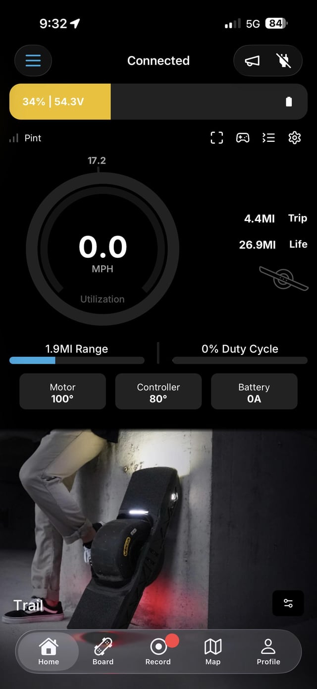 Longest trip since going vesc. I wonder if I could do 8 miles if I had a full charge at the start. Not bad for a Pint.