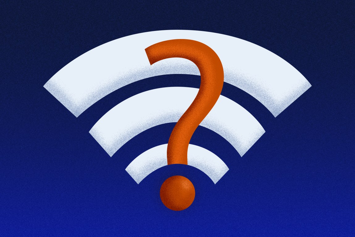 A red question mark overlaying a white Wi-Fi symbol on a blue background.