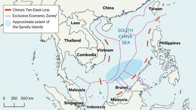Map showing the South China Sea and the Ten Dash line