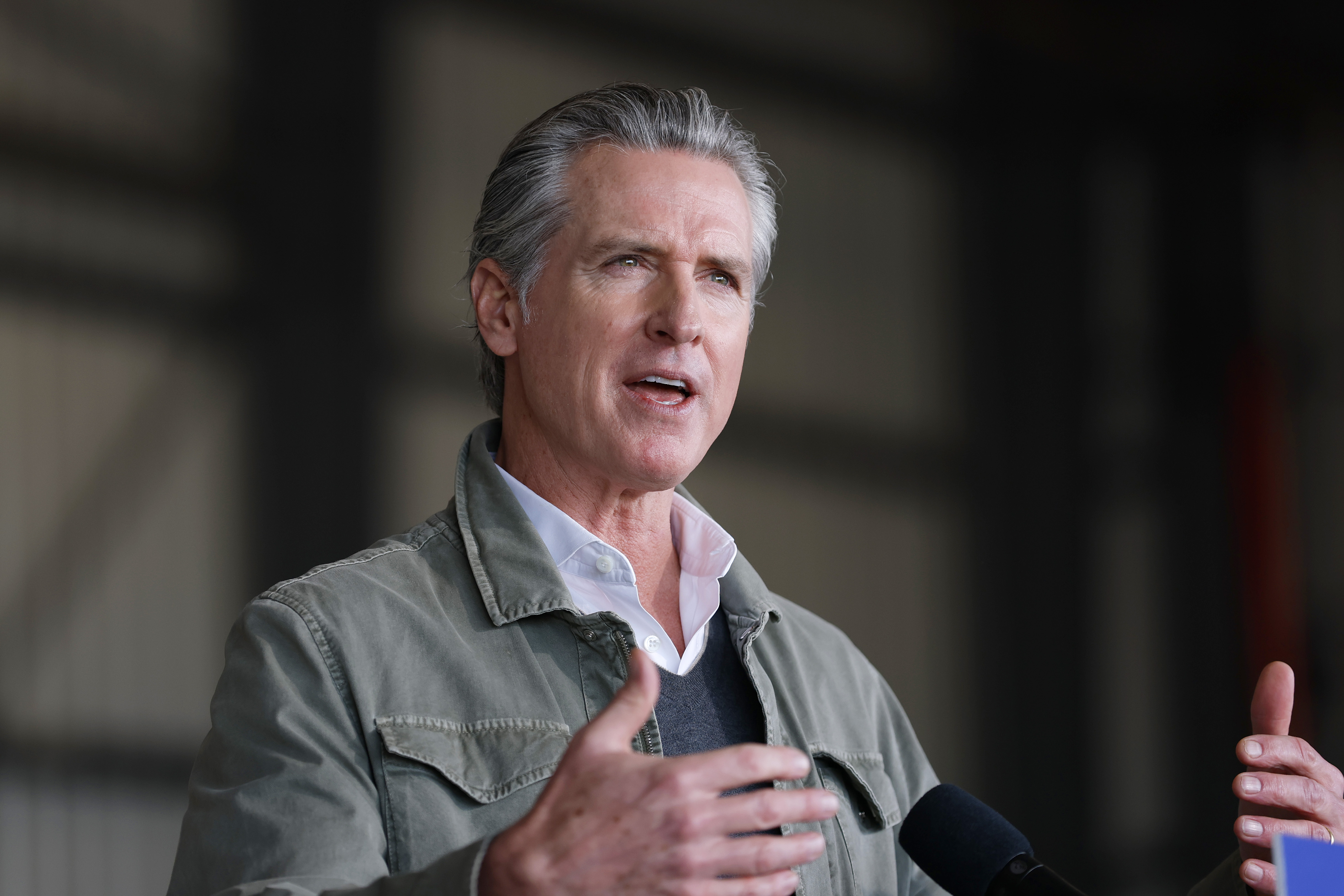 San Diego, CA - February 2: California Governor Gavin Newsom speaks at a news conference about fentanyl seizures and border security at Montgomery-Gibbs Executive Airport on February 2, 2026 in San Diego, CA. (Photo by K.C. Alfred / The San Diego Union-Tribune via Getty Images)