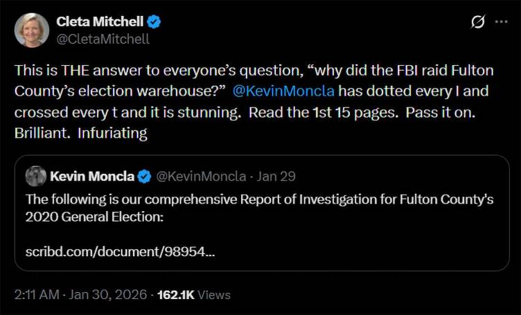 Screenshot of a Tweet by Cleta Mitchell