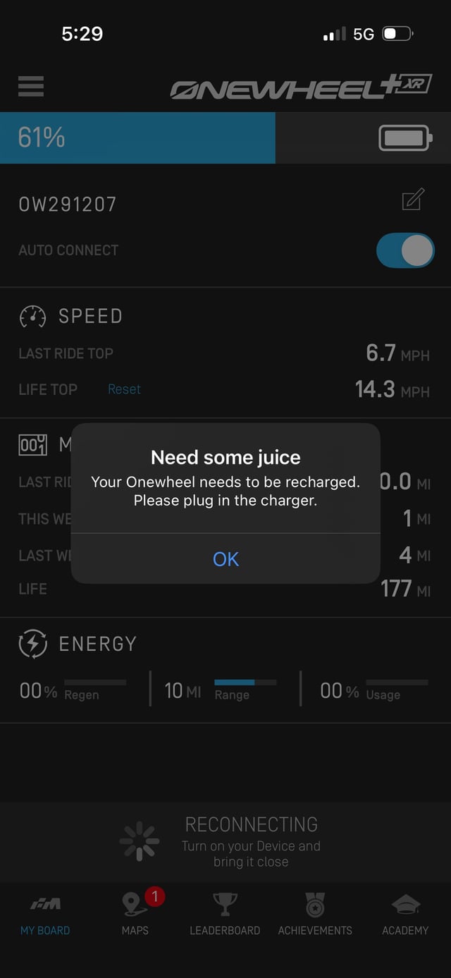 Why is my onewheel beeping at 61% saying I need to charge it?