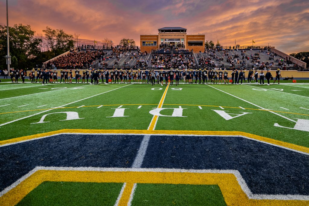 The Salesianum captains start to walk to mid-field for the coin toss prior to their game against La Salle.