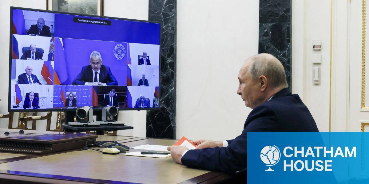 President Putin speaks to senior security officials during a video meeting