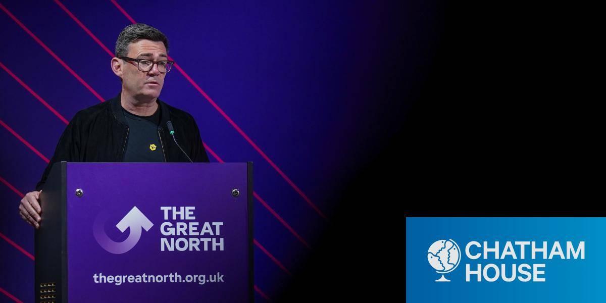 Andy Burnham gives a speech during The Great North Investment Summit.