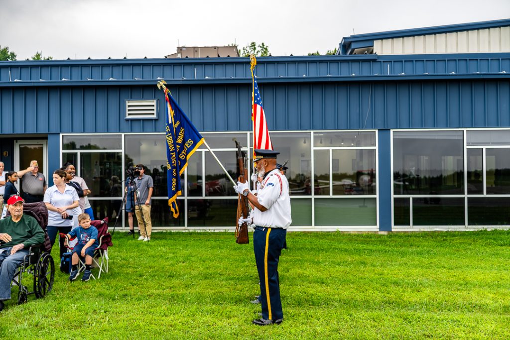 The Honor Guard from VFW Post 8801 located in Smyrna, Delaware, performs at the Dream Flights event.