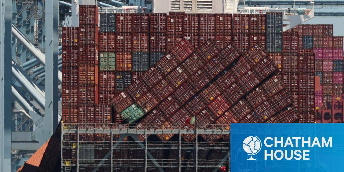 Stacks of leaning containers on a vessel moored at the Port of Long Beach in Long Beach, California, on 9 September 2025. 