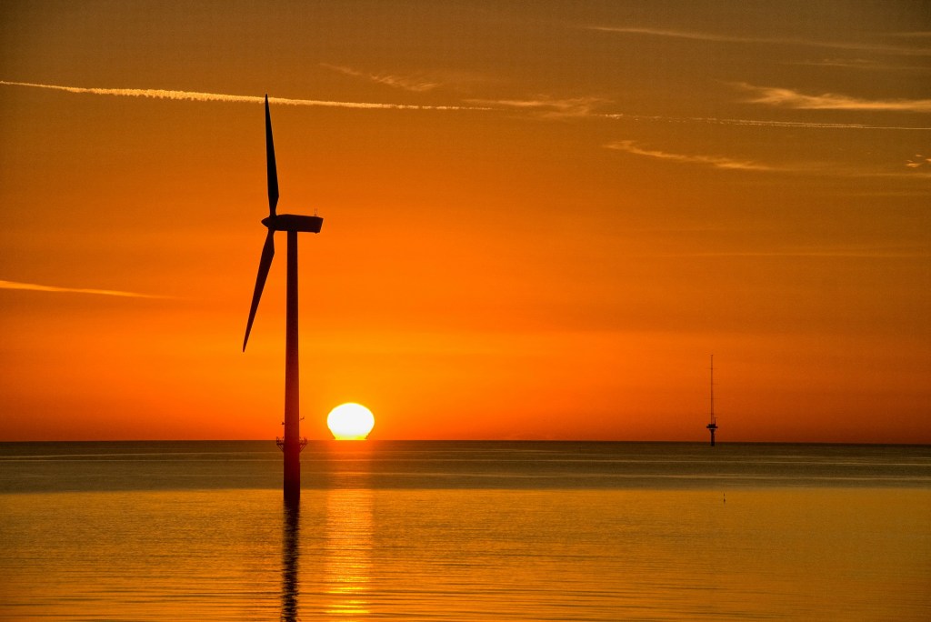 An offshore windmill is seen at a wind farm in Blyth, United Kingdom.