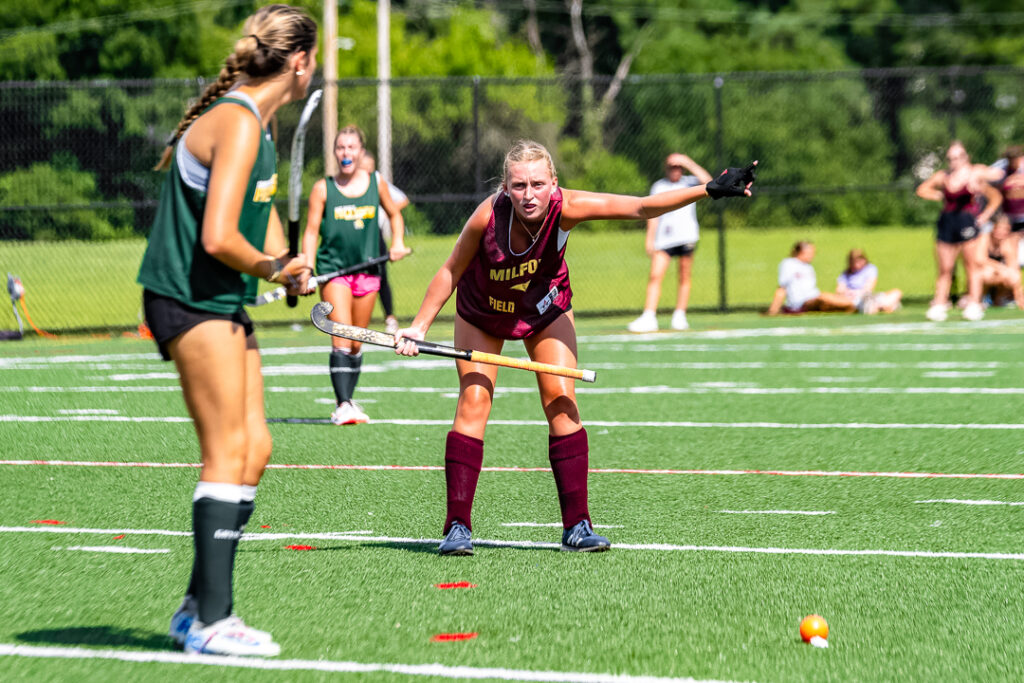 The Milford defense gets ready to defend its goal against the Spartan offense.