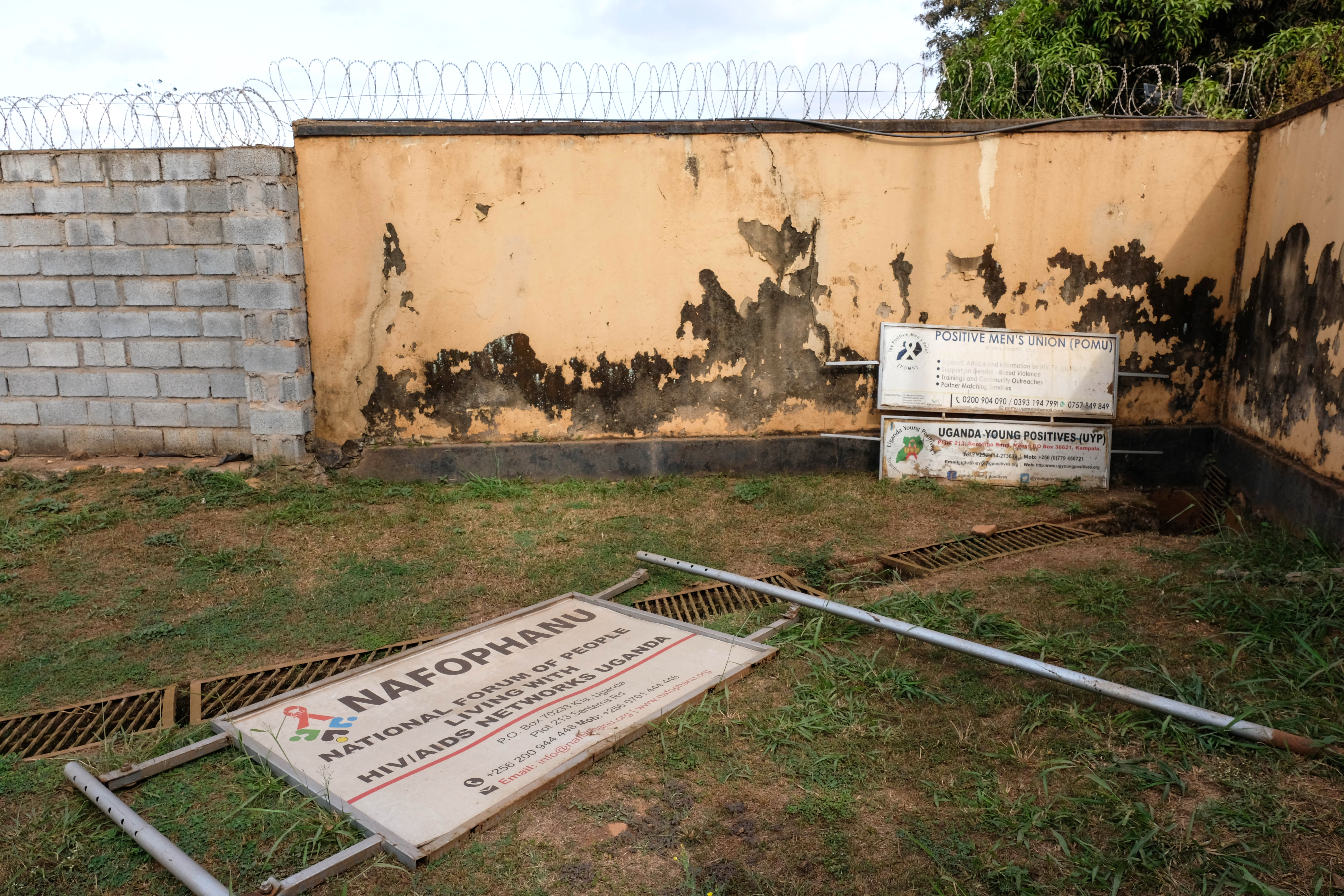 KAMPALA, UGANDA - FEBRUARY 12: Dilapidated signage is seen outside the offices of Uganda Young Positives (UYP) on February 12, 2025 in Kampala, Uganda. UYP) is a non-governmental organization dedicated to improving the quality of life for young people living with HIV/AIDS, and reducing infection rates through awareness campaigns and programs. Uganda has been a major beneficiary of HIV/AIDS treatment and prevention programs funded by the President's Emergency Plan for AIDS Relief (PEPFAR), in conjunction with The United States Agency for International Development (USAID). Following US President Donald Trump's executive order to pause all USAID funding for 90 days, UYP's Executive Director Kruish Mubiru says that 95% of his organization's programs and staff have been impacted by the cuts. US and global health officials have warned that the impacts of the cuts will be detrimental, and in some cases fatal, to people living with the disease, as well as the decades-long efforts to stem infection rates. (Photo by Hajarah Nalwadda/Getty Images)